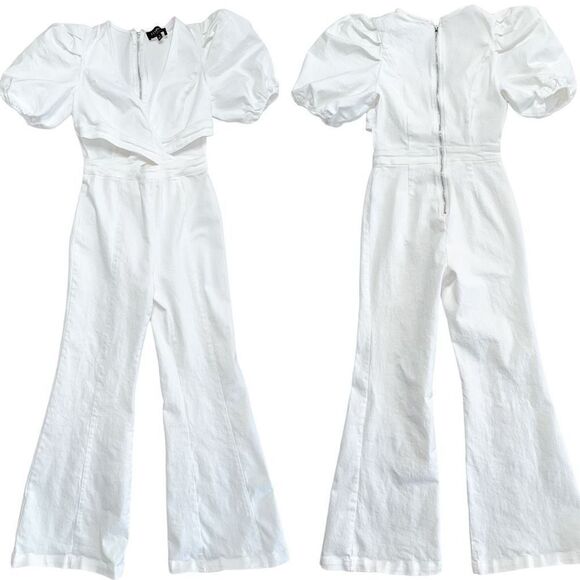 Flying Tomato Denim Jumpsuit Cutout White Small - Picture 2 of 9